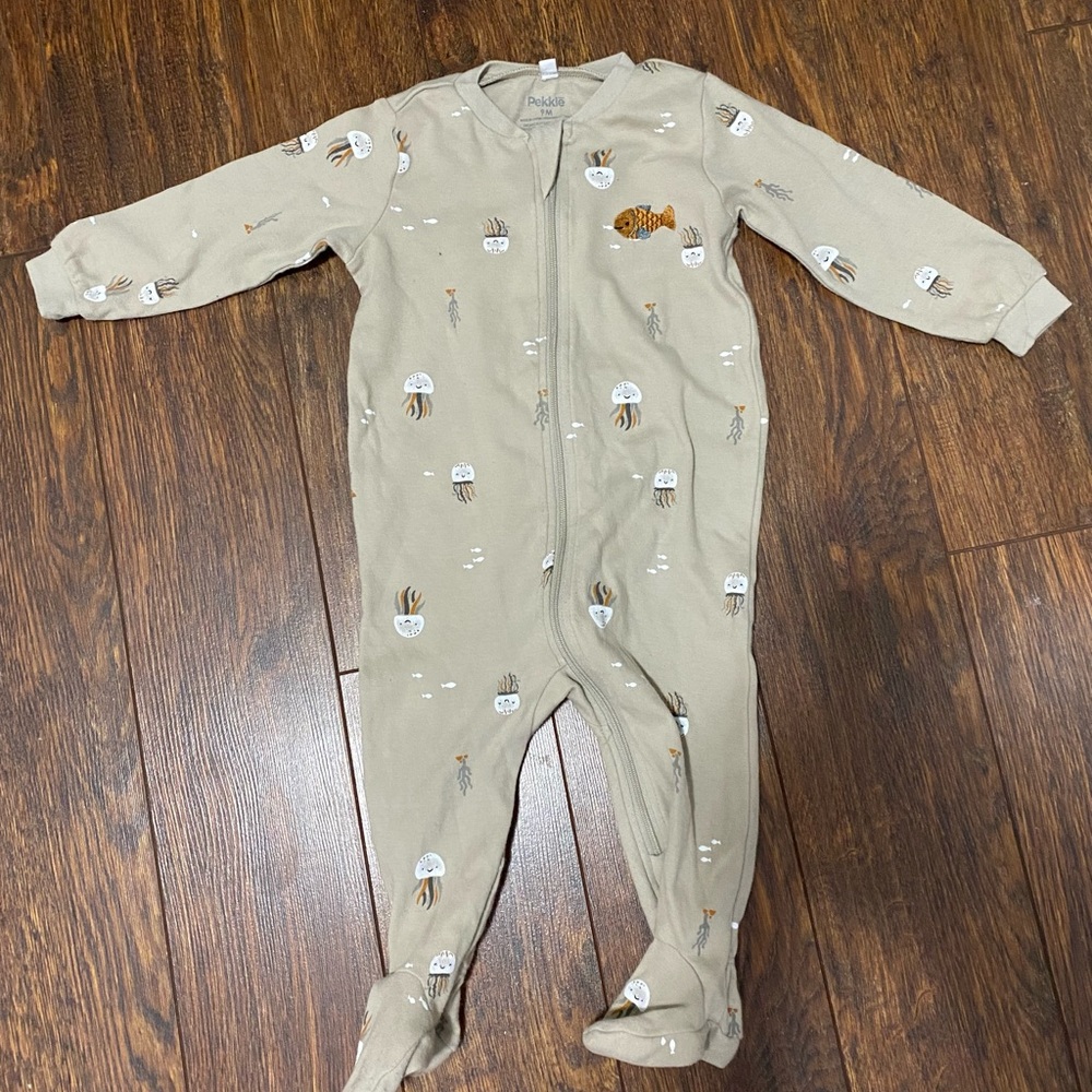 Pekkle kaki Kids Footie with Sea Animals Prints